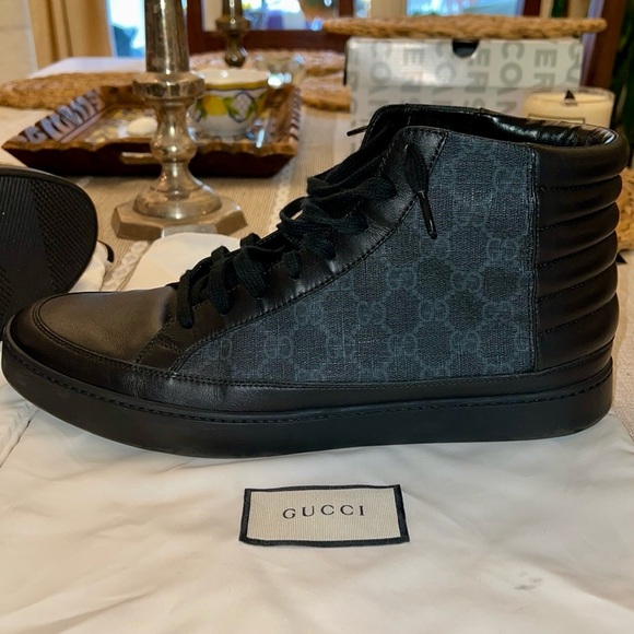 Gucci Black and Gray High-Top Sneakers with Signature GG Canvas
